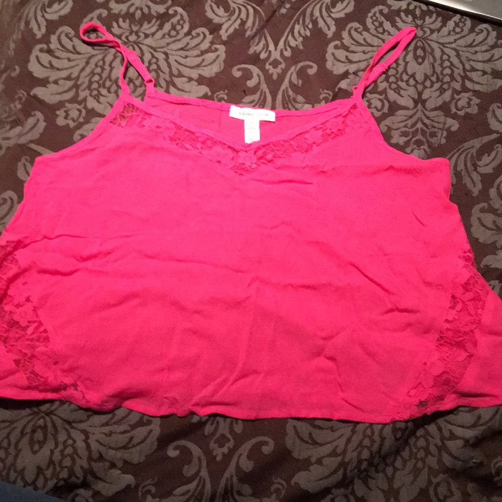 Hot Pink Tank Top with Lace Detail